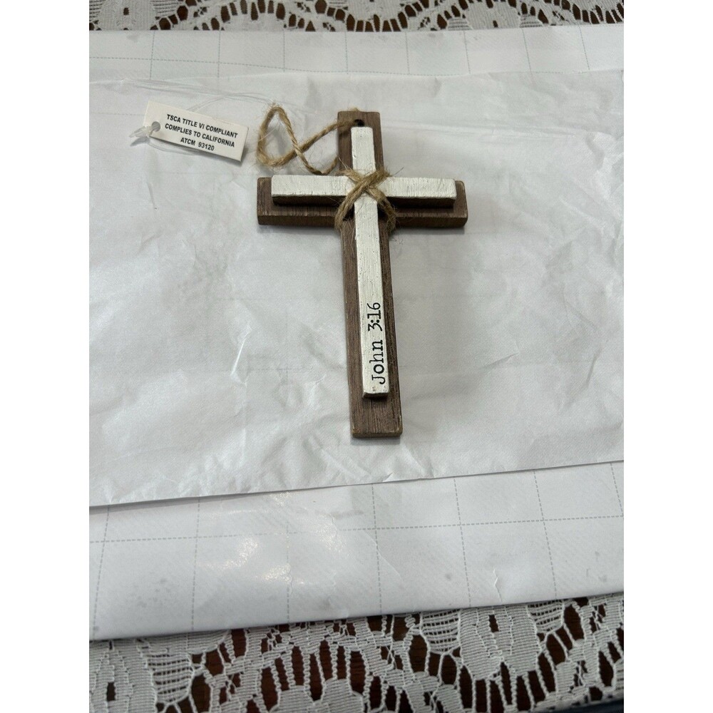 Source Unknown Wooden Brown and White Cross Wall Decor